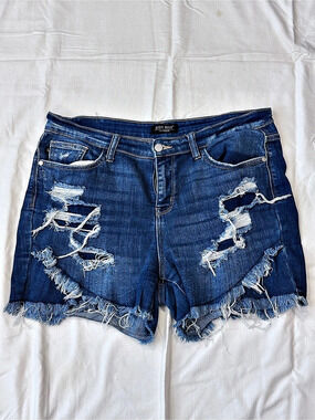 Judy Blue X's and O's Mid-Rise Denim Shorts Denim Jean Shorts Blue XL